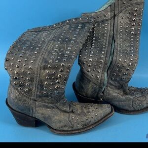 Corral Studded Dark Grey/Black Distressed Western Boots Size 6